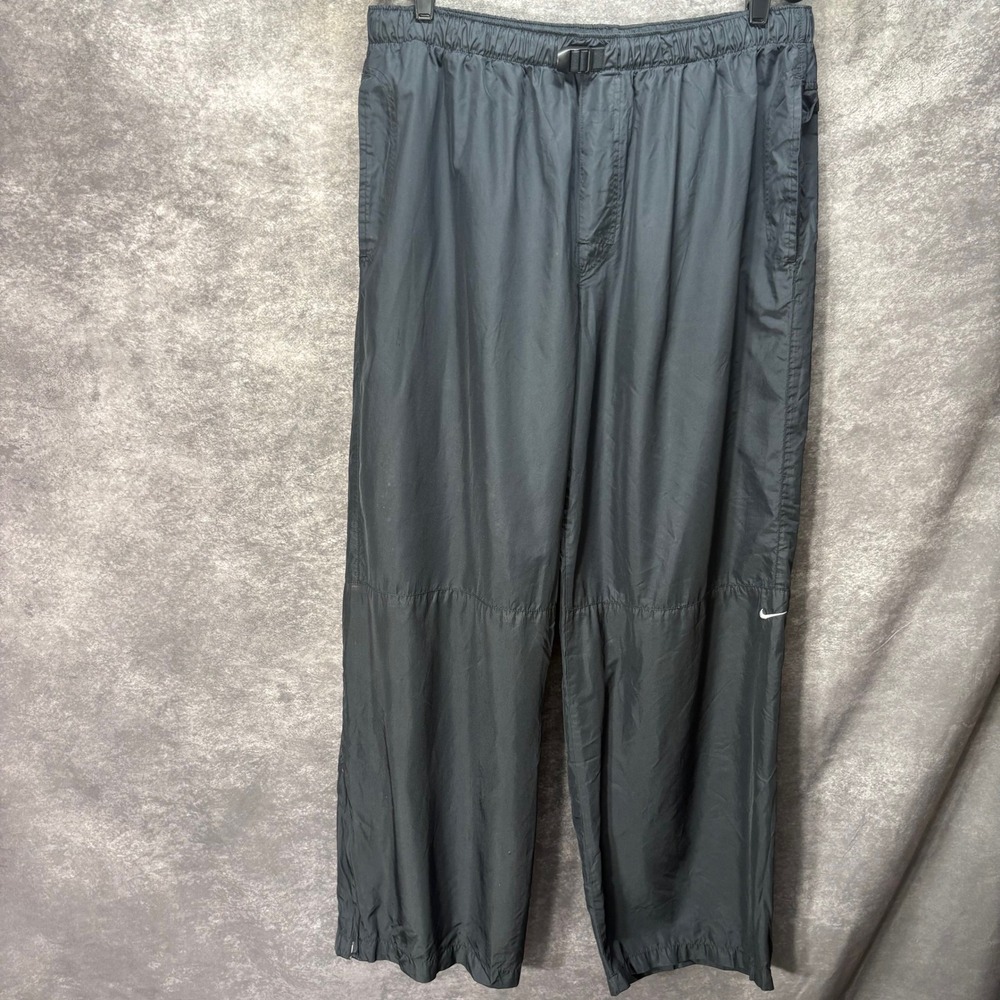 Y2K Nike Wide Leg Wind Pants Mens XL Black Lightweight Ankle Zip Technical